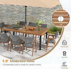 Tangkula 79" Acacia Wood Patio Dining Table for 8, Large 8-Person Outdoor Dining Table with 1.9" Umbrella Hole, Metal Legs & Adjustable Foot Pads, Rectangular Outside Table for Garden, Poolside & Yard