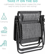 Best Choice Products 30” Wide Folding Zero Gravity Outdoor Recliner Patio Lounge Chair w/Adjustable Canopy Shade, Headrest, Side Accessory Tray - Gray