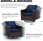 Joyside Wicker Patio Furniture Sets, 6 Pieces Upgraded Large Size Outdoor Furniture with 4 Swivel Rocking Patio Chairs, 3-Seat Sofa, Fire Table,Thick Cushions, Wide Armrest, Blue
