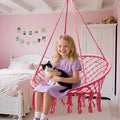 Hammock Chair, Pink Macrame Hanging Swing with Hardware Kit