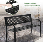 VINGLI 47'' Outdoor Bench, Weather Resistant Garden Patio Bench Powder Coated Iron Frame w/PVC Mesh Backrest Slatted Seat, 2-Person Outdoor Furniture for Front Porch Entryway Park (Black)