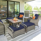 VINGLI Wicker Outdoor Ottoman Set of 2, All Weather PE Rattan Footstool for Patio w/Removable Cushions, Waterproof Rattan Foot Rest for Garden, Balcony, Poolside (Grey)
