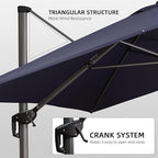 PURPLE LEAF 10' X 13' Patio Umbrella with Base Outdoor Cantilever Rectangle Offset Umbrella with 360-degree Rotation for Garden Deck Pool Patio Navy