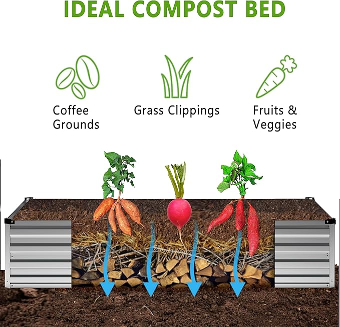 2PCS Galvanized Raised Garden Bed Kit,Vegetable Boxes-Rectangle Metal Flower Box,Large Planter Raised Beds Outdoor Garden for Planting,Fruit,Herb-Silver