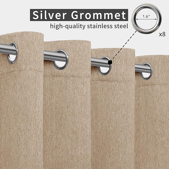 Easy-Going Linen Look Outdoor Curtains Waterproof Windproof Porch Curtains, Soft Thicken Outdoor Privacy Curtains for Patio, Gazebo, Grommet Top and Tab Bottom Drape, 2 Panels, 54x84 inch, Beige