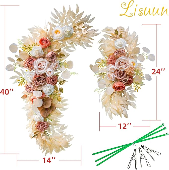 Artificial Flowers Swag Set, 40-Inch Champagne Silk Wedding Arch Florals
