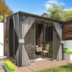 AECOJOY 8' X 8' Gazebo for Patio, Small Wall-Mounted Lean to Pergola 8x8 Gazebo with Curtains and Netting, Hard Top Gazebo on Clearance for Lawn Backyard Garden Deck
