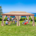 COBIZI Gazebo 12x20 Heavy Duty Gazebos with Curtain and Netting Outdoor Gazebo Canopy Double Roof Patio Gazebos with Metal Steel Frame for Patio, Deck, Backyard-Khaki