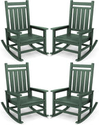 SERWALL Oversized Outdoor Rocking Chair Set of 4, HDPE Rocker for Adults, Patio Rocking Chairs for Porch, Green