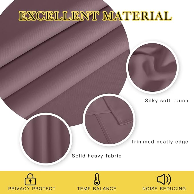 NICETOWN Blackout Curtains 120 inch Length for Sliding Glass Door, Grommet Thermal Insulated Room Darkening Sound Reducing Drapes for Room Divider, 1 Panel, W52 x L120, Dry Rose