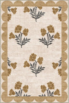 Outdoor Rug, 2 x 3 ft Floral Scalloped Edge Entry Mat in Beige