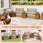 Giantex 2-in-1 Outdoor Bench with Backrest & 2 Raised Garden Beds, Wood with Teak Oil Finish, Planter Boxes with Open-Ended Base, Garden Bench Seat for Porch Balcony Lawn Yard, DIY Assembly