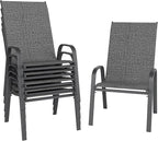 Patio Chairs Set of 6, Stackable Outdoor Dining Chairs for All Weather, Metal Modern Outside Furniture Chair for Pool Side, Garden, Backyard Deck, Dark Grey