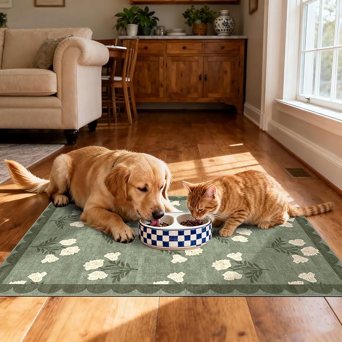 Outdoor Rugs Floral Door Mat in Sage Green, 2 x 3 Feet, Non-Slip