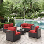 ALAULM Patio Furniture Set with Coffee Table, 7 Pieces Outdoor Sectional with Wide Seat and Thick Cushion, All Weather Wicker Rattan Conversation Set for Backyard, Garden, Deck, Red