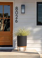 Veradek Demi Series Round Planter w/Stand for Porch/Patio | Durable Plastic-Stone Composite & Wooden Stand | Modern Décor for Tall Plants, Flowers