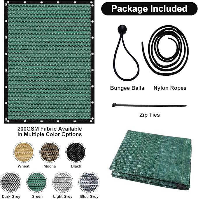 Artpuch 90% Sun Shade Cloth, 8 x 8 FT Pergola Shade Cover Canopy with Grommets, Sun Screen Fabric Tarp for Patio, Outdoor, Garden, Backyard, Green