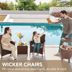 Devoko Patio Porch Furniture Sets 3 Pieces PE Rattan Wicker Chairs with Table Outdoor Garden Furniture Sets (Brown/Grey)