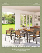 5-Piece Outdoor Dining Set, Aluminum Dining Table Set for 4, Patio Table and Chairs Set with Umbrella Hole, All Weather HDPS Outdoor Table and Chairs for 4 (Gray-Teak)