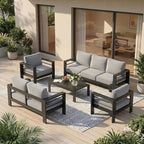 Solaste Aluminum Outdoor Patio Furniture Set, 7 Seats Patio Sectional Sofa with 5" Thick Cushion, Outdoor Patio Set with Coffee Table for Porch, Backyard, Deck, Yard, Light Grey