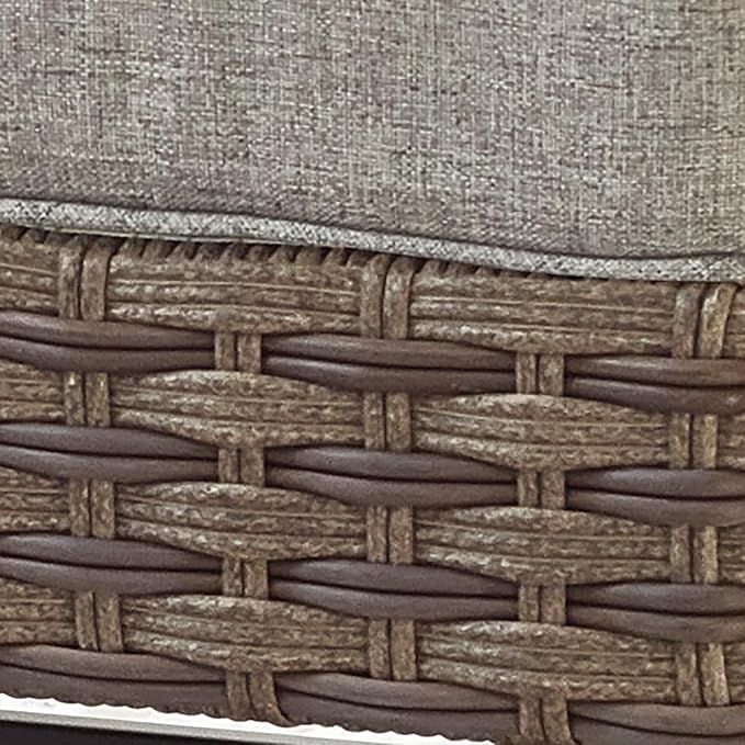 Outdoor Cushioned Ottoman Wicker Patio Furniture Ottoman with Grey Cushion Metal Steel Frame