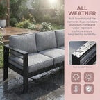 Kiss the Water Outdoor Couch Aluminum Patio Furniture Sofa, 3 Seat All-Weather Metal Patio Couch with 5" Thick and Soft Cushion and Wide Arm, Outdoor Sofa for Balcony, Porch