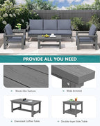 SERWALL HDPE Patio Furniture Set, 7-piece Outdoor Sectional Sofa Set, All Weather Outdoor Couch Set for Deck, Lawn, Grey Frame with Grey Cushion