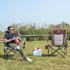EVER ADVANCED Oversized Folding Camping Chair, for Adults Heavy Duty Lawn Chair with Side Pockets, Portable Collapsible Quad Chair for Outside, Support Up to 500lbs, Red 2Pack