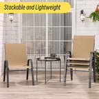 Betterhood Patio Chairs Set of 4, Stackable Outdoor Dining Chairs Set with Breathable Seat Fabric, All-Weather Powder-Coated Metal Frame for Deck, Pool Side and Backyard, 350LBS Capacity (Khaki)