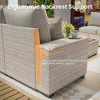 9 Piece Outdoor Patio Furniture Set with 28'' Fire Pit Table, Outdoor Sectional Furniture, Rattan & Wicker Modern Modular Conversation Set Sofa Couch W/Water Resistant Washable Thick Cushions, Beige