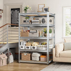 REIBII Garage Shelving, 5 Tier Storage Shelves Load 2400LBS, Adjustable Garage Shelves Heavy Duty, Metal Shelving Unit with Waterproof Columns for Warehouse, 35.5" W x 11.9" D x 72" H, Galvanized