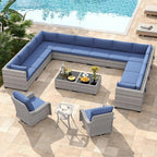 14-Seat Modern Patio Furniture Set with Swivel Rocking Chairs, Thick 4″ Cushions, Dual-Strand Wicker Rattan, Rust-Resistant Steel Frame – Outdoor Conversation & Modular Sectional,Navy