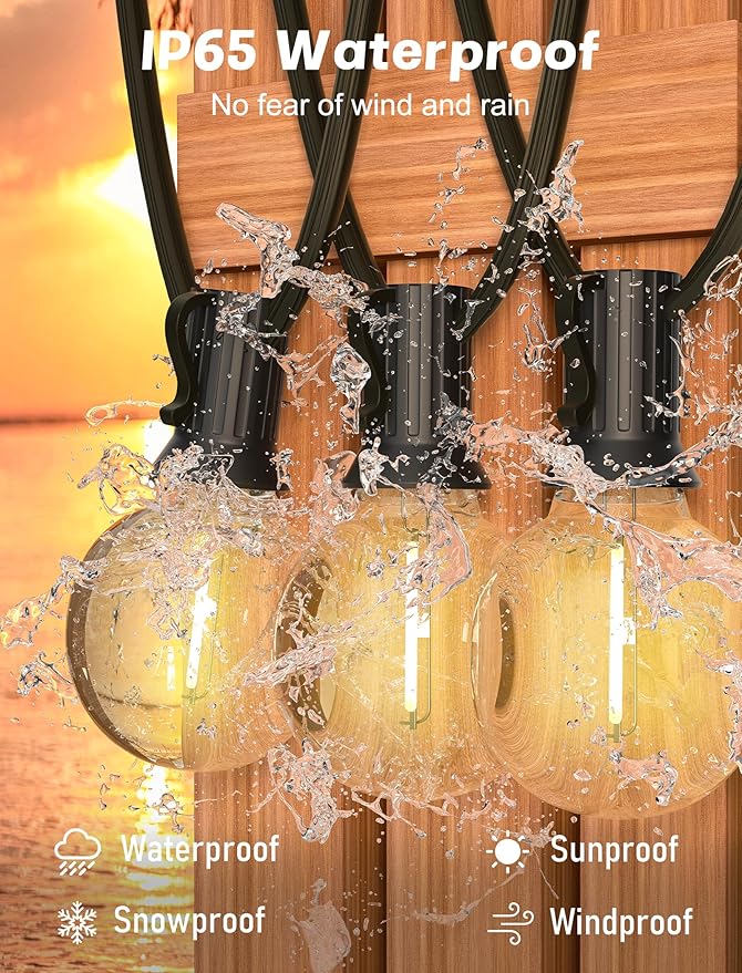 String Lights 25 Ft G40 LED Globes, Warm White, IP44 Waterproof