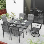 Pamapic 7-Piece Outdoor Dining Set, Patio Dining Set for 6, All-Weather Outdoor Patio Set with 2 Textilene Swivel Chairs & 4 Regular Chairs for Garden, Poolside, Deck，Gray