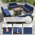 Kullavik 13PCS Outdoor Patio Furniture Set with 43" 55000BTU Gas Propane Fire Pit Table PE Wicker Rattan Sectional Sofa Patio Conversation Sets,Navy Blue