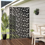Casaphoria Metal Privacy Screen Outdoor, 72" H x 47" W Freestanding Decorative Privacy Screen for Patio Deck Balcony Garden with Stable Base, Black-Gerald