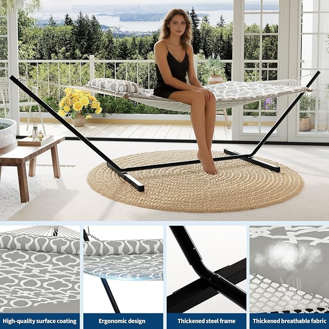 Hammock for Two with Steel Stand, 450 lb Capacity, Portable