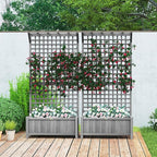 Outsunny Wood Planter with Trellis, Raised Garden Bed for Climbing Plants w/Drainage Holes and Roof, 35.5" x 17.75" x 72", Pack of 2, Dark Gray