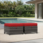 Joyside Outdoor Ottoman Set of 2, Patio Large Ottoman Foot Rest with Thickened Cushions, Outdoor Wicker Foot Stool for Porch, Deck Use