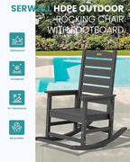 SERWALL Outdoor Rocking Chair Set of 2, Oversized Rocking Chair with Footboard for Adults, HDPE All Weather Resistant Rocking Chairs for Patio, 350lbs Weight Capacity, Gray