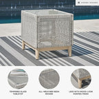 Signature Design by Ashley Seton Creek Contemporary Chic Outdoor All-Weather Resin Wicker End Table with Tempered Glass Tabletop, Gray & Light Brown