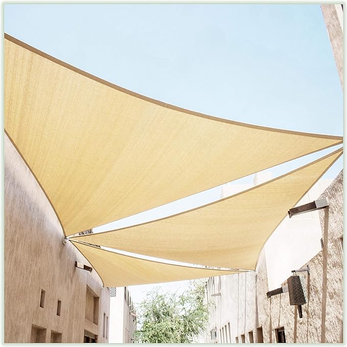 ColourTree 20' x 20' x 28.3' Beige Right Triangle CTAPRT20 Sun Shade Sail Canopy Mesh Fabric UV Block UPF50 - Commercial Heavy Duty & 190 GSM - 3 Years Warranty (We Make Custom Size)