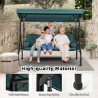 HOMREST 3 Seat Outdoor Porch Swing with Adjustable Canopy, Convertible Patio Swing Bed with Stand, Patio Glider Swing with Upgraded Cup Holder, Thicken Cushions ＆ Pillow for Backyard（Green）