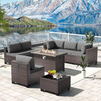 Kullavik 8 Pieces Outdoor Patio Furniture Set with 43" 55000BTU Gas Propane Fire Pit Table PE Wicker Rattan Sectional Sofa Patio Conversation Sets,Grey