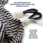 Handwoven Hammock by Yellow Leaf Hammocks - Family Size, Fits 2+ PPL, 550lb max - Weathersafe, Super Strong, Easy to Hang, Ultra Soft, Artisan Made - Color: Stripe Navy Blue - White