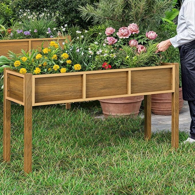 YITAHOME 48x18x30in Raised Garden Bed, Weather Resistant Poly Lumber Planter Box with Legs, Elevated Garden Bed for Yard, Garden, Balcony - Brown