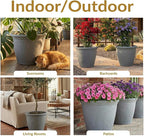 Sunnydaze 20-Inch Anjelica Large Plastic Pot for Plants - Outdoor Double-Walled Large Plastic Planter with Drillable Drainage Holes - Light Gray - 2pk