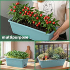 Window Box Planter, 12 Pack Plastic Vegetable Flower Planters Boxes 17 Inches Rectangular Flower Pots with Saucers for Indoor Outdoor Garden, Patio, Home Decor (Brick RED) (Sky Blue)