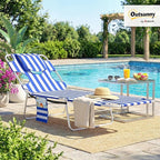 Outsunny Chaise Lounge Chair Outdoor with Face Arm Hole, 5-Position Reclining Face Down Tanning Chair with Carry Strap, Side Pocket, Portable Folding Bed Cot for Patio Beach Pool, Blue Stripe