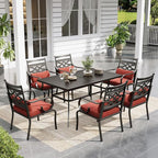 Sophia and William Patio Dining Set for 6, Outdoor Table and Chairs, Removable Red Seat Cushions, 60" Black Patio Dining Table,Red